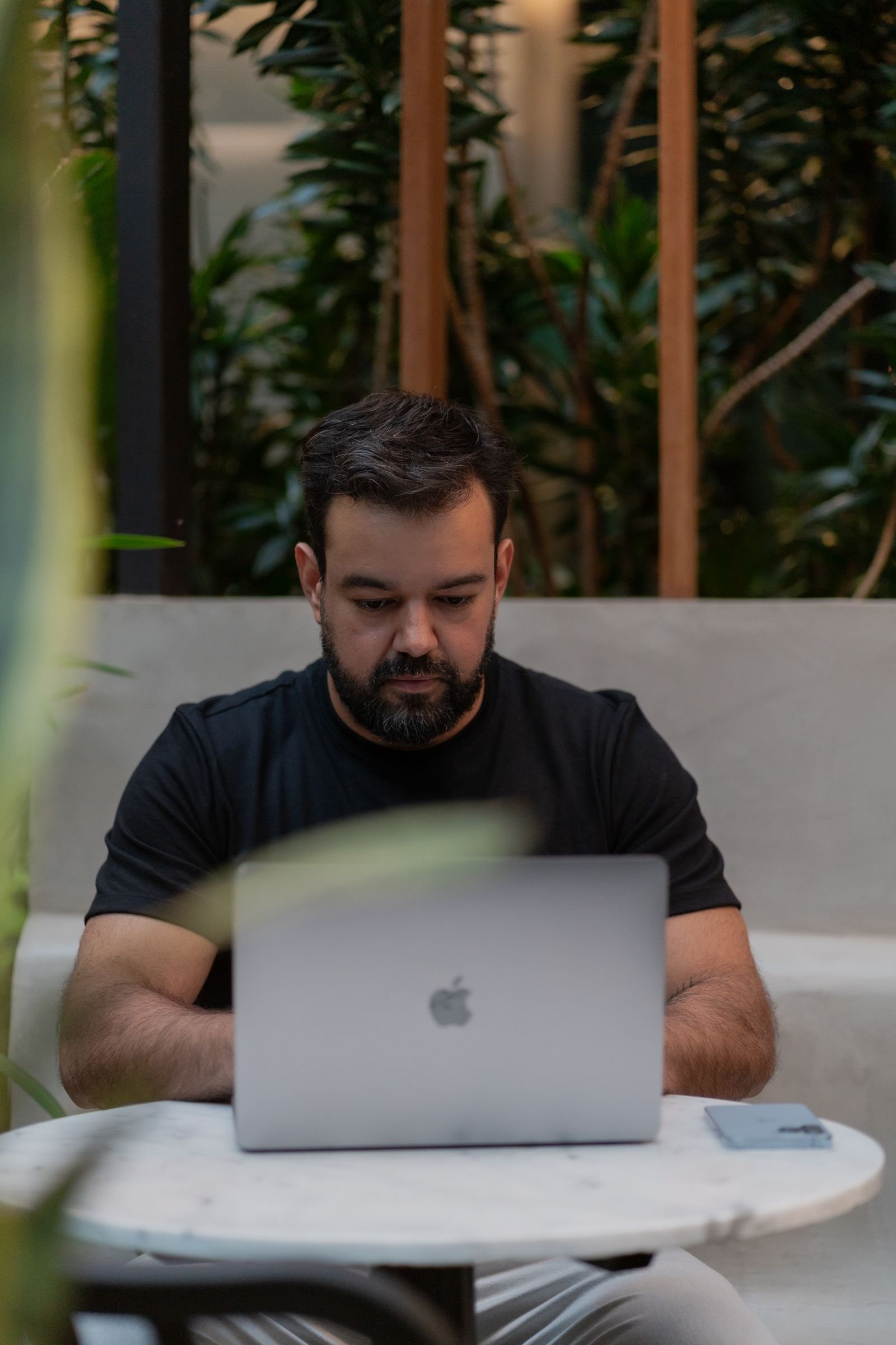 Startup founder working on a laptop