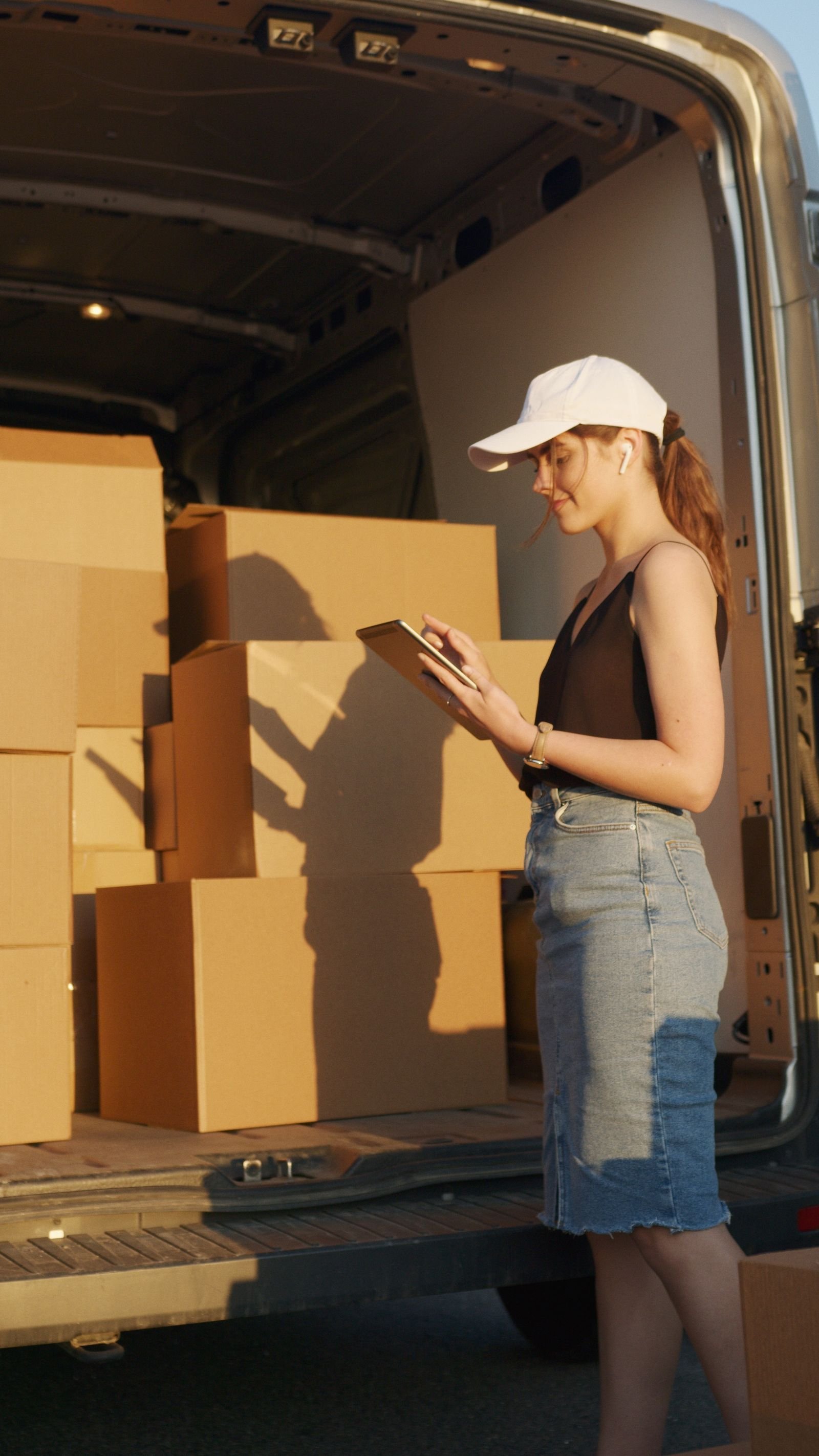 Delivery worker loading packages into a van