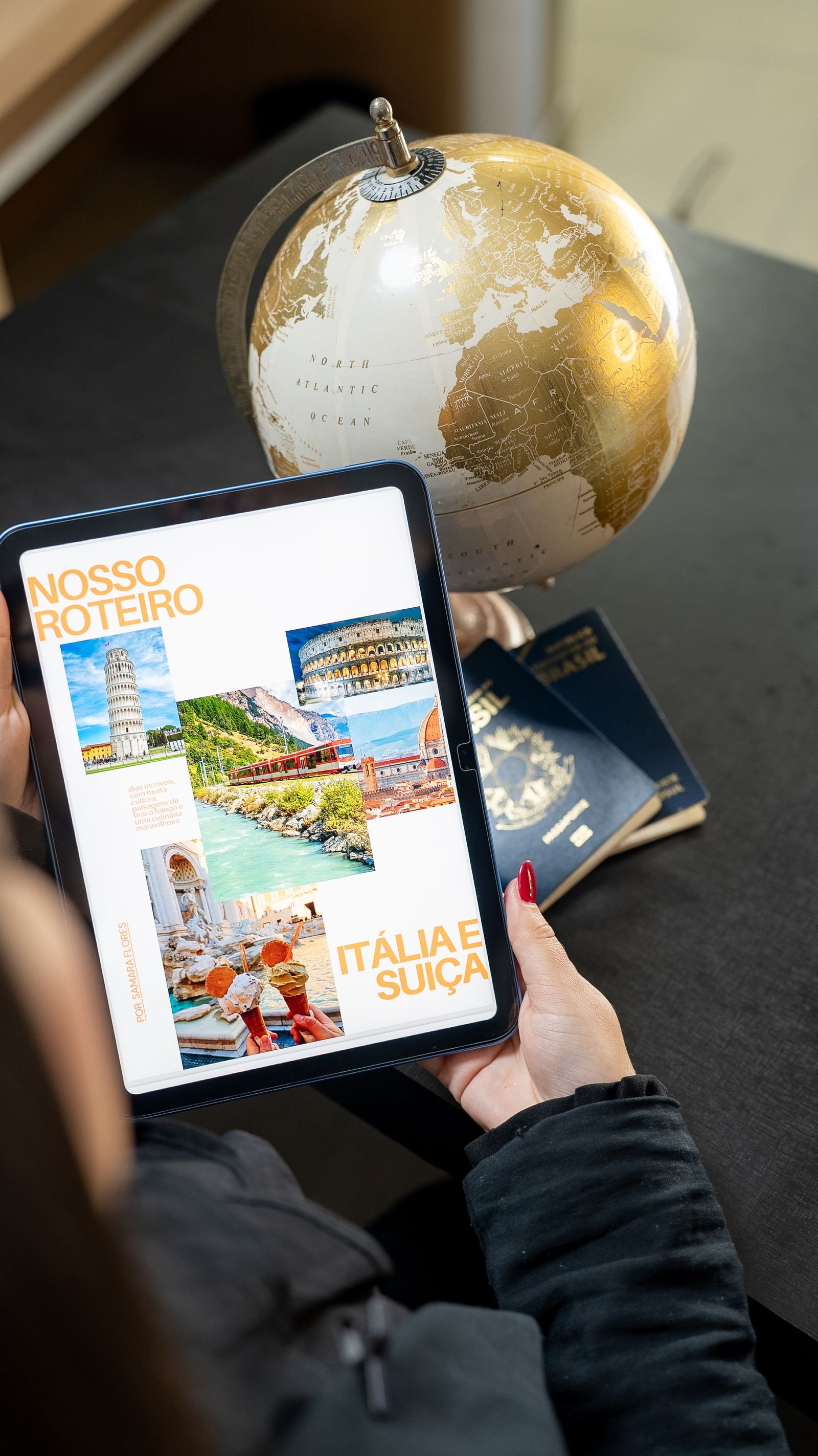 Traveler browsing destinations on a tablet